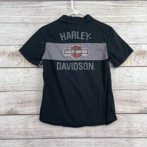 Harley Davidson #1 Patch Mechanics Button Down Shirt Youth Boys 12/14 Black/Gray